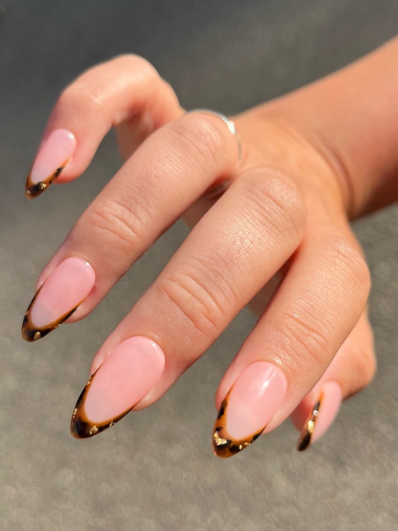 PHOEBE Press On Nails Tortie Skinny French set of 10 luxury made to order nails image 1