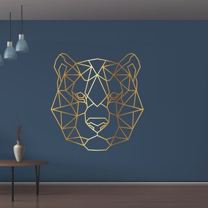 Décalque géométrique de mur d’ours, art de mur d’ours, animal polygonal, lettre de vinyle, autocollant de mur d’animaux sauvages, autocollant de salle de vie de décalque de mur AI0012