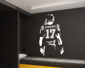 Personalized Wall Decal,Football Wall Decal,Football Wall Sticker,Boy Girl Gift,Football Player Decals,Vinyl Letter,American Football FB0042