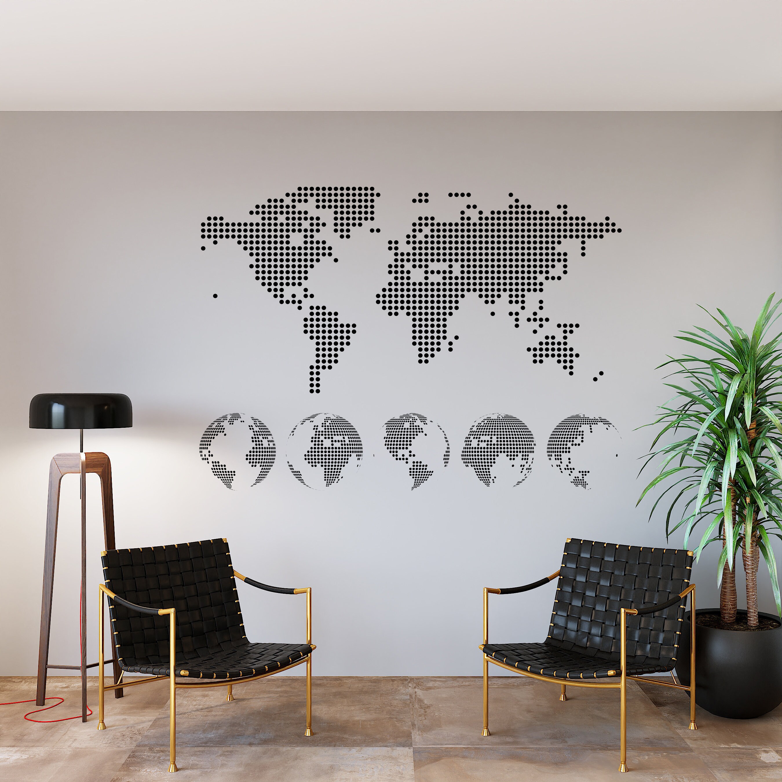 Calcomanía de la pared del mundo arte de la pared del centro | Etsy