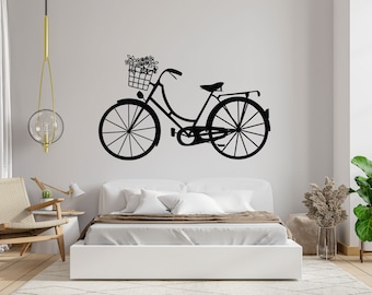 Bicycle Wall Decal, Bicycle Line Art Wall Decal, Bicycle Home Decor, Bicycle  Wall Decal,  Flower Vinyl Letter, Bicycle Wall Decor HM0008