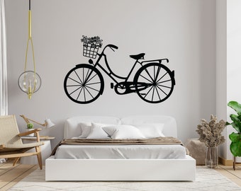 Bicycle Wall Decal, Bicycle Line Art Wall Decal, Bicycle Home Decor, Bicycle  Wall Decal,  Flower Vinyl Letter, Bicycle Wall Decor HM0008