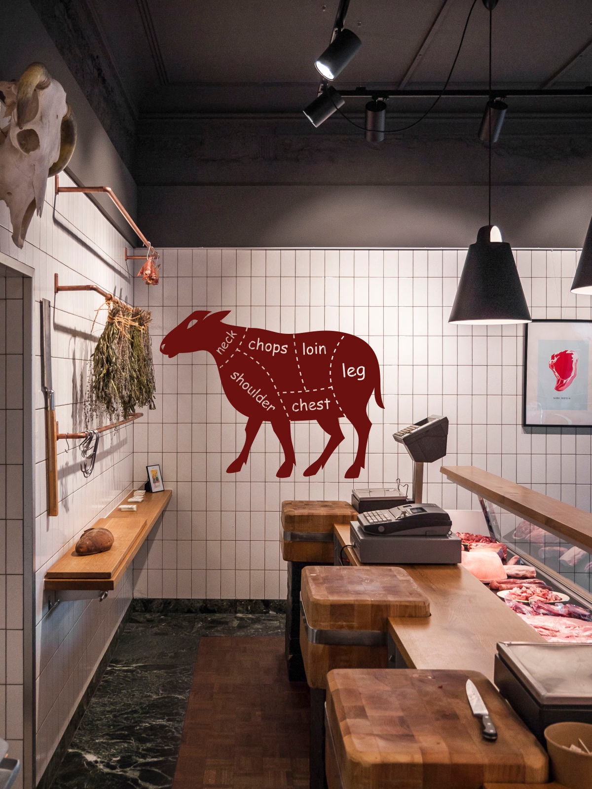 Butcher Counter Sticker Indoor Outdoor Durable Vinyl Butcher Shop Meat & Knife Wall Decal ...