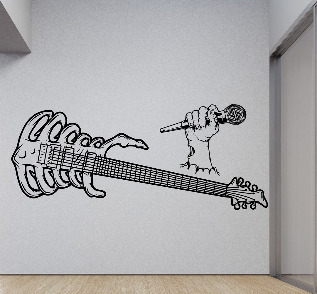 Guitar Wall Decalrock and Roll Guitar Wall Artacustic Guitar Etsy