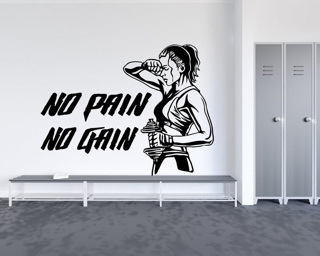 Fitness Quotes-no Pain No Gain - Workout Power- Art Vinyl- Gym Wall ...