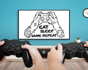 Eat Sleep Game Repeat,Decal,Game Wall Art,Best Gamer Wall Sticker,Vinyl Letter,Video Game Wall Decal,Gaming Wall Decor,Window Sticker GE0093