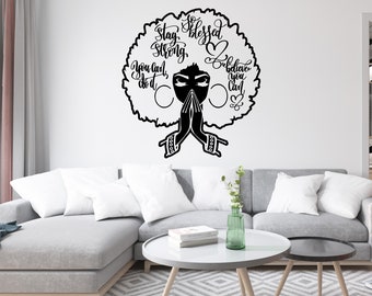 Black Woman Praying Wall Decal,Diva Quotes, African Goddess Decal, Woman Afro Girl Praying Wall Decal, Vinyl Praying Wall Art Decals PR0004