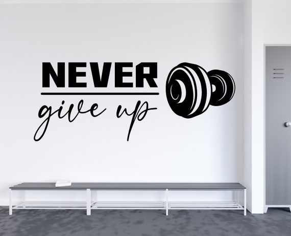Autocollant Mural Citation Gym Fitness « N’abandonnez Pas » - Marque JustStickIt - Noir - Neuf Sous Emballage
