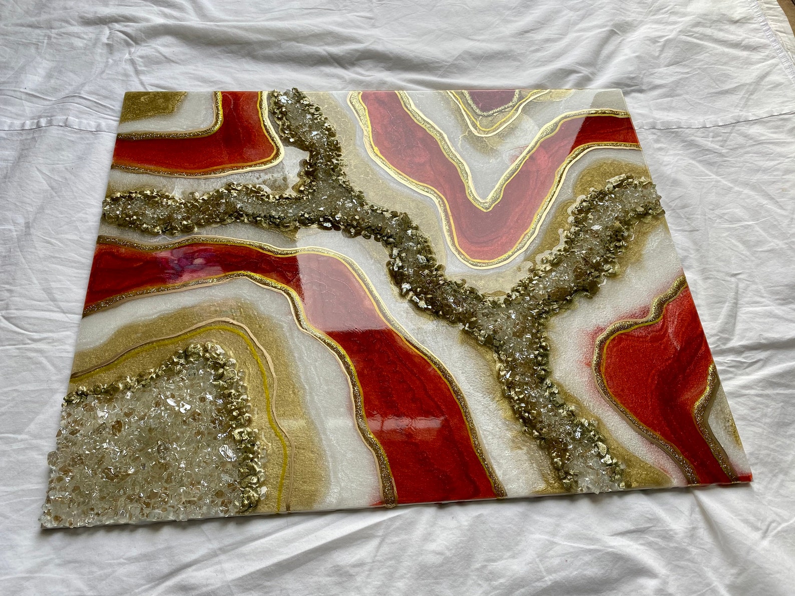 Red & Gold Geode Painting ~ Crystal Geode Resin Art - Etsy