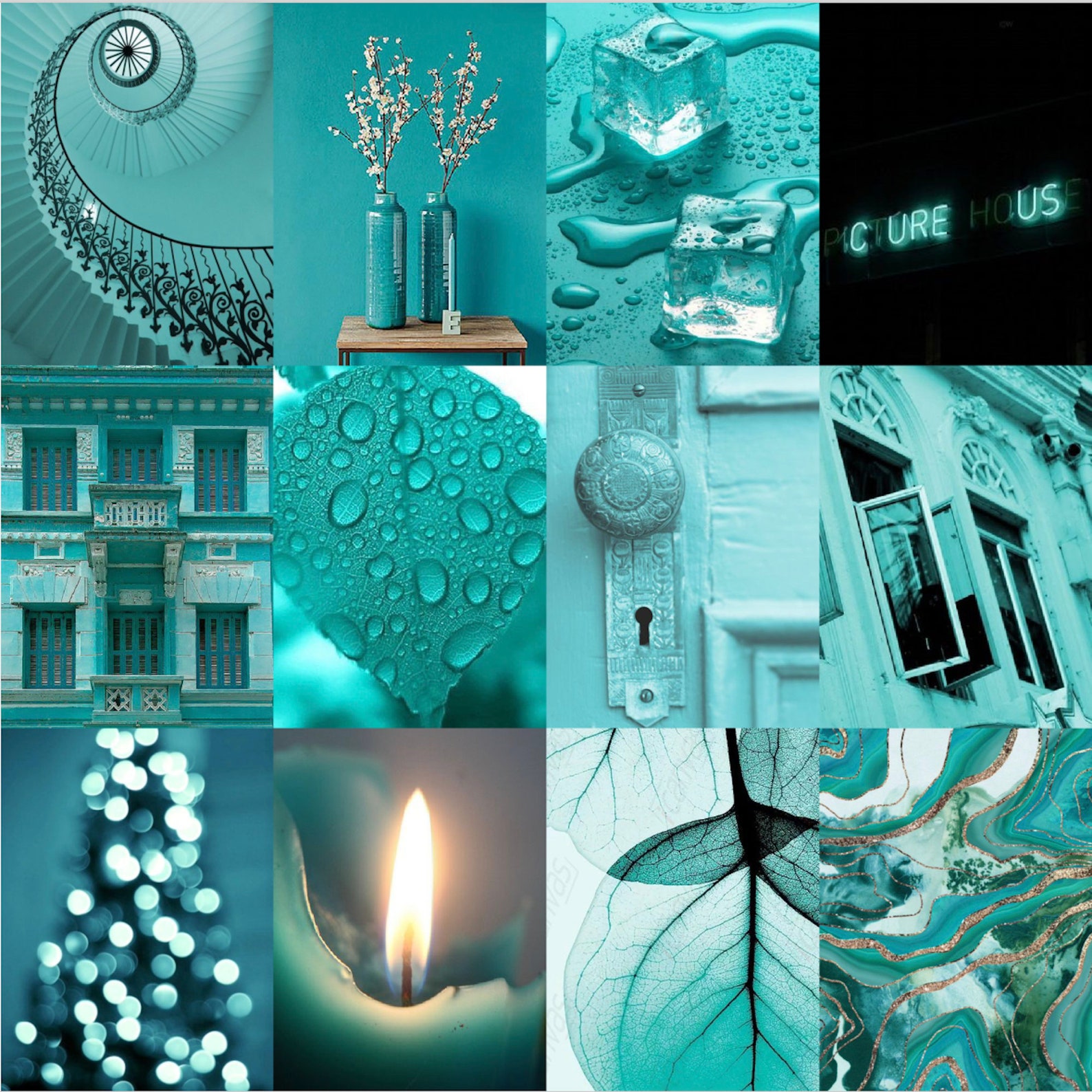 Teal/Aqua Aesthetic Wall Collage Kit Teal Aesthetic Collage | Etsy