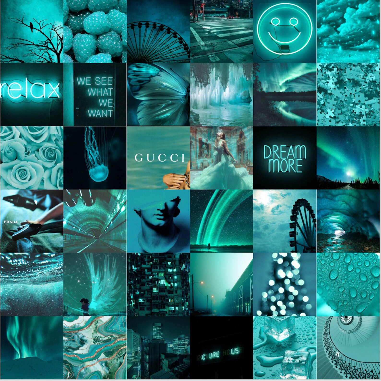 Teal/Aqua Aesthetic Wall Collage Kit Teal Aesthetic Collage Etsy