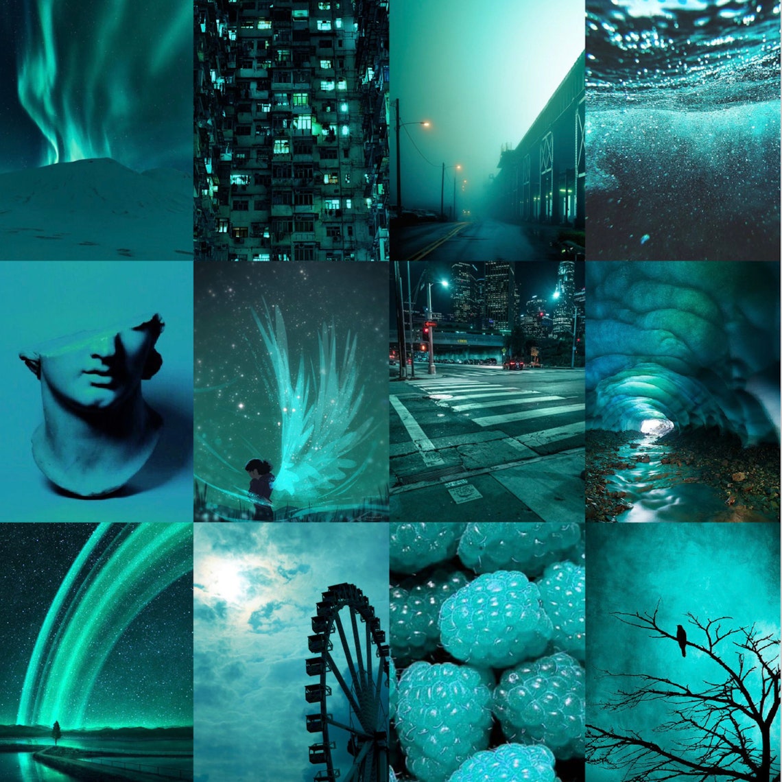 Teal/Aqua Aesthetic Wall Collage Kit Teal Aesthetic Collage | Etsy