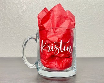 Personalized Glass Mug, Custom Coffee Mug, Gift for Best Friend, Gift for Her, Calligraphy Name Coffee, Bridesmaid Gifts, Custom Name Mug