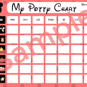 May include: A pink and white potty training chart with a black and red Minnie Mouse head in the top left corner. The chart has a column for each day of the week and a row for each potty training task. The tasks include: I said I needed the potty, I sat on the potty, I peed, I pooped, I wiped and flushed, and I washed my hands.