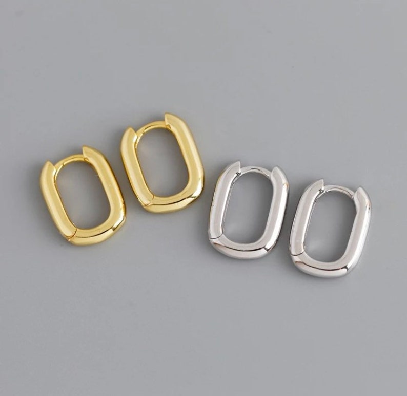 Little cute Sterling .925 silver oval square hoops gold plated fun every day earrings simple earrings