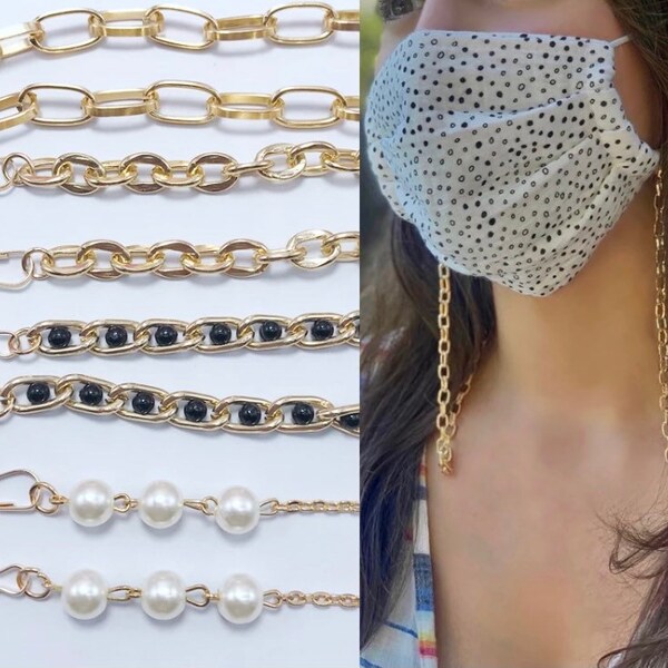 Fashion gold plated Lanyards for Facemask / Facemask holder / Lanyard chain Facemask holder /Pearl lanyard fashion design for facemask