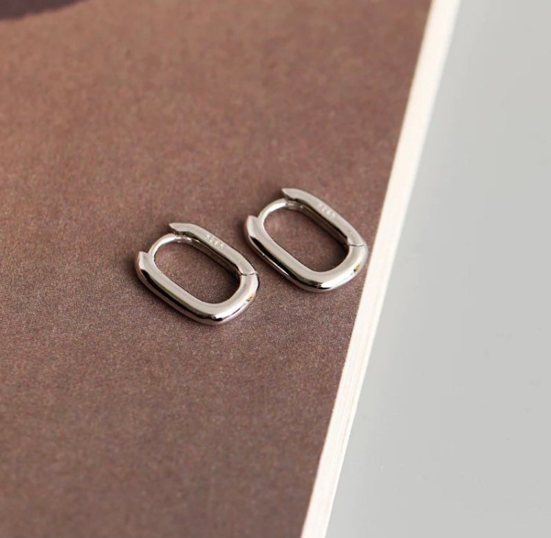 Little cute Sterling .925 silver oval square hoops gold plated fun every day earrings simple earrings