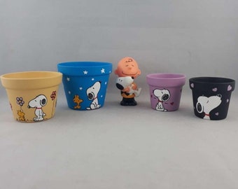 Handpainted Snoopy Woodstock succulent clay pot planters for indoors outdoors with drainage hole home decor garden birthday gift for her