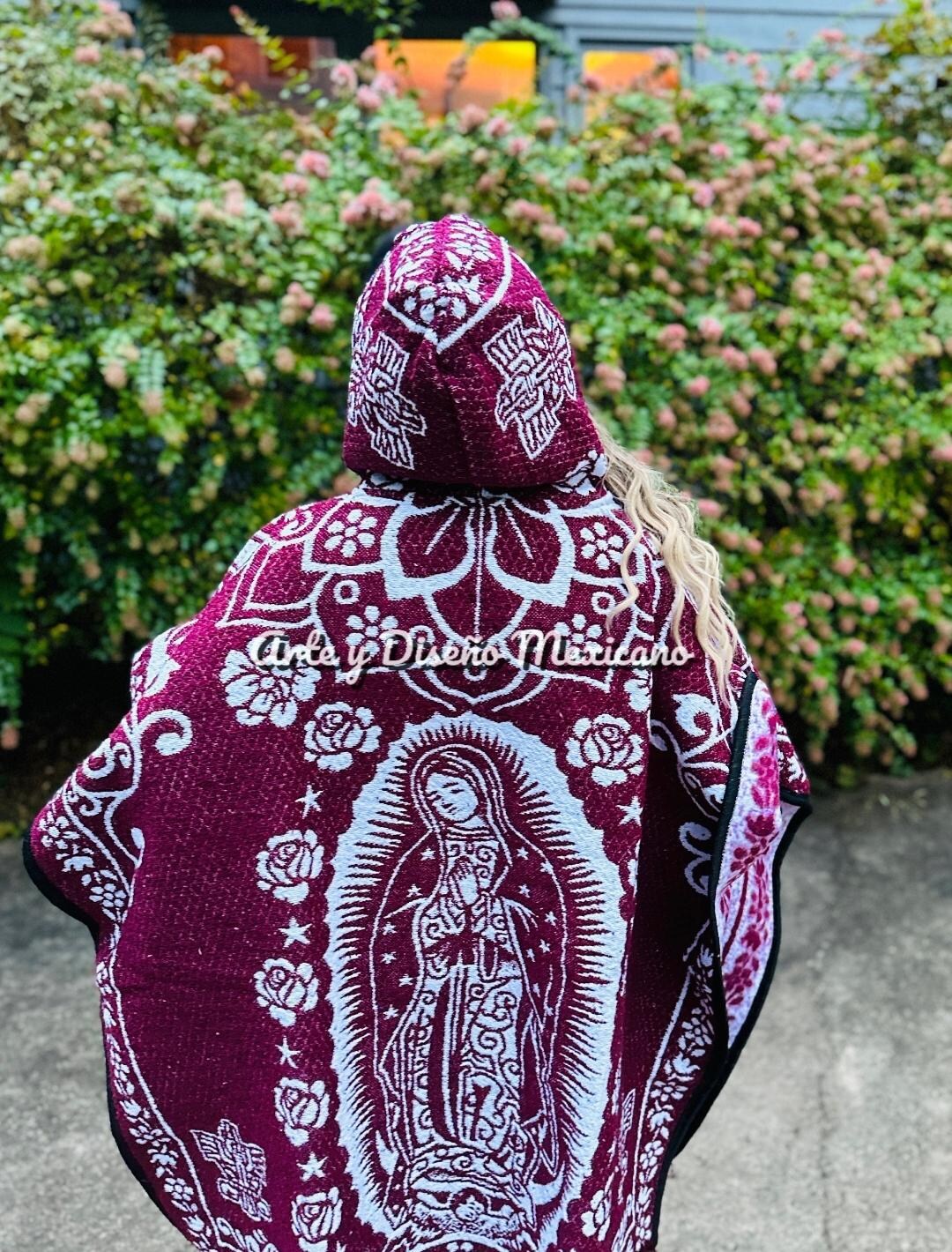 Our Lady of Guadalupe Thick Poncho With Hat Handmade Blanket