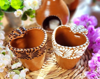 Couple Talavera heart coffee mug Valentine's Day gift 2 pieces handmade made in Mexico talavera taza en forma de corazón handpainted barro