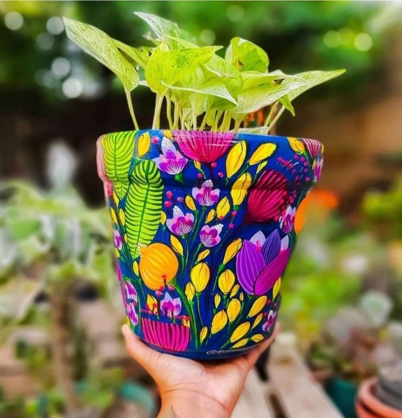 Beautiful Hand Painted Colorful Jungle Flowers Succulent Clay Etsy