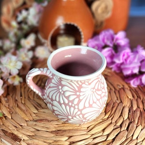 Mexican Talavera pink crepe coffee mug tradicional cantarito jarrito with handle handmade coffee hot chocolate mug barro jarra café gifts