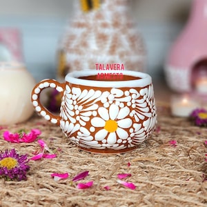 Talavera Daisy mug blue margarita coffee mug 8oz taza chocolatera kitchen Mexican decor Birthday gift for her Barro vase coquette home