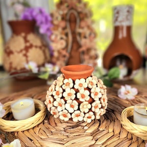 Embroidery 3d Clay Vase Decor Mexican flowers embroidery pottery Barro bordado home decor jarrón florero Méxicol Fall gifts  gift for her