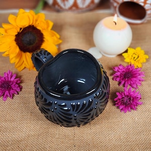 Original Mexican Talavera Black heart mug jumbo coffee 600ml taza corazón barro mother's Day gift for her coquette home decor kitchen