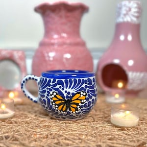 Original Mexican Talavera butterfly coffee mug 8oz handmade handpainted taza chocolatera Birthday gift for her Barro vase coquette home deco