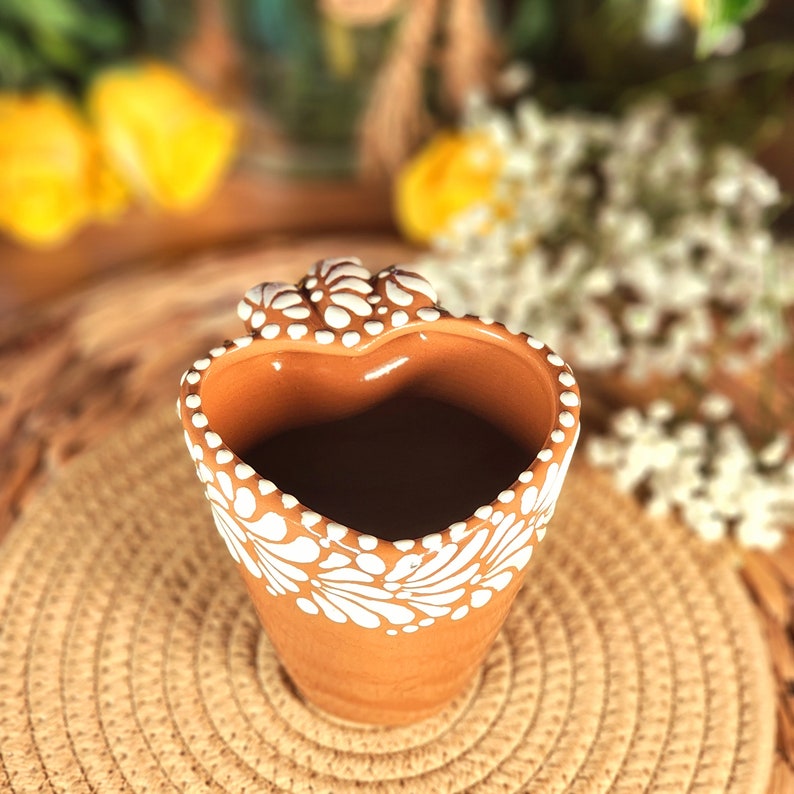 Original Mexican Talavera heart mug coffee 290ml handmade Handpainted talavera taza corazón barro gift for her coquette home decor image 7