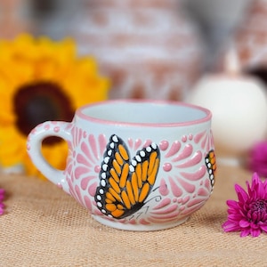 Original Mexican Talavera butterfly coffee mug 8oz handmade handpainted taza chocolatera mother's Day gift for her Barro vase coquette home