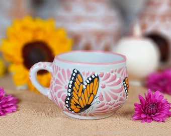 Original Mexican Talavera butterfly coffee mug 8oz handmade handpainted taza chocolatera mother's Day gift for her Barro vase coquette home