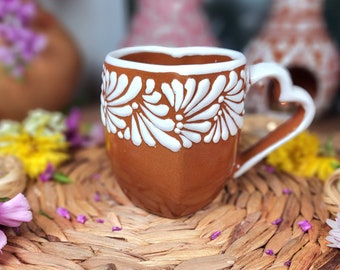 Original Mexican Talavera heart coffee mug 290ml  handmade made in Mexico taza corazón Valentine's Day gifts for her coquette birthday gift
