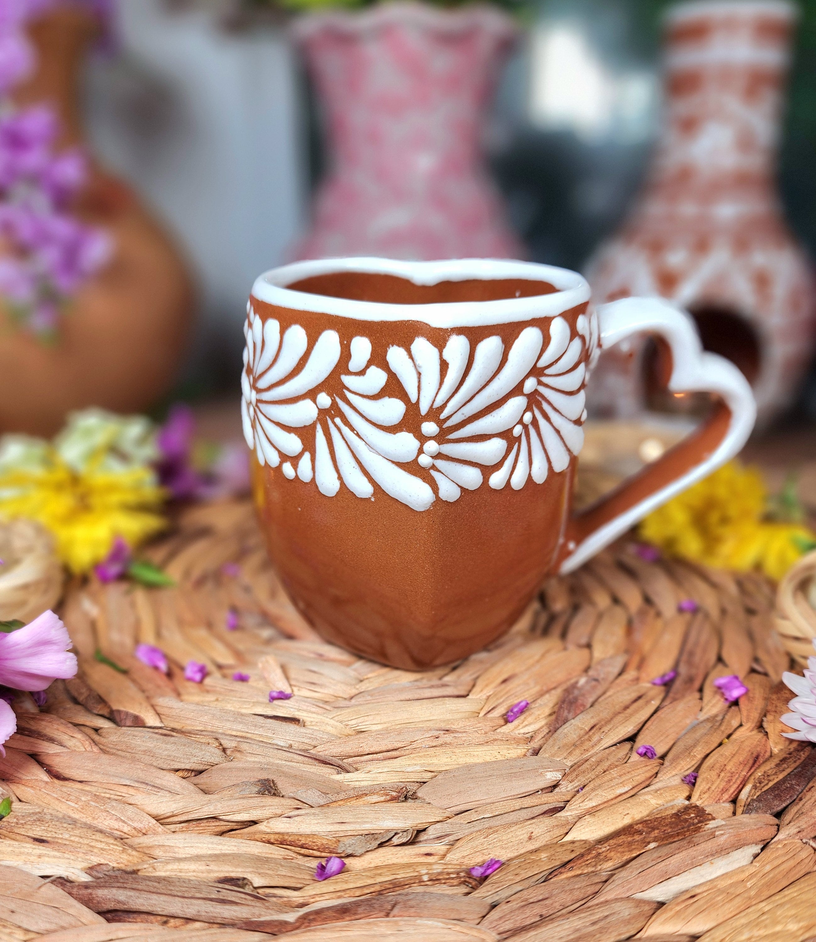 Original Mexican Talavera Heart Coffee Mug 290ml Handmade Made in