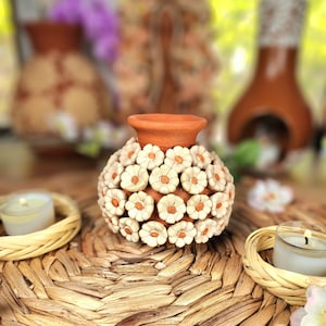 Embroidery 3d Clay Vase Decor Mexican flowers embroidery pottery Barro bordado home decor jarrón florero Méxicol Fall gifts  gift for her