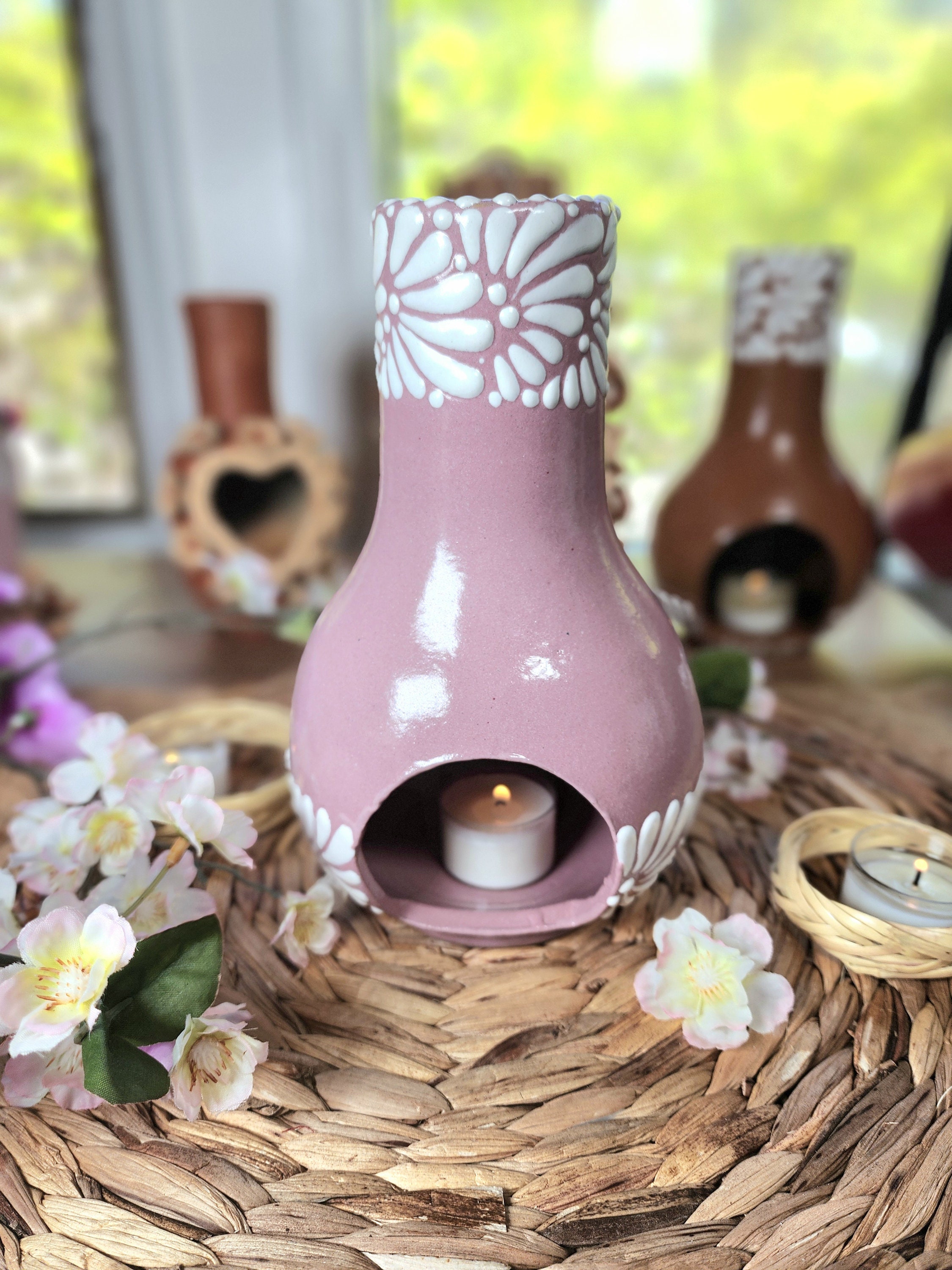 Original Mexican Chimney Talavera Pink CREPE LIMITED EDITION Brown