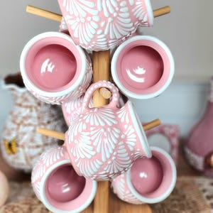 Pink Talavera jarrito mug 11oz + Spinning Mug Tree 9 pieces birthday gift for her kitchen home Mexican decor autumn fall ceramic handmade