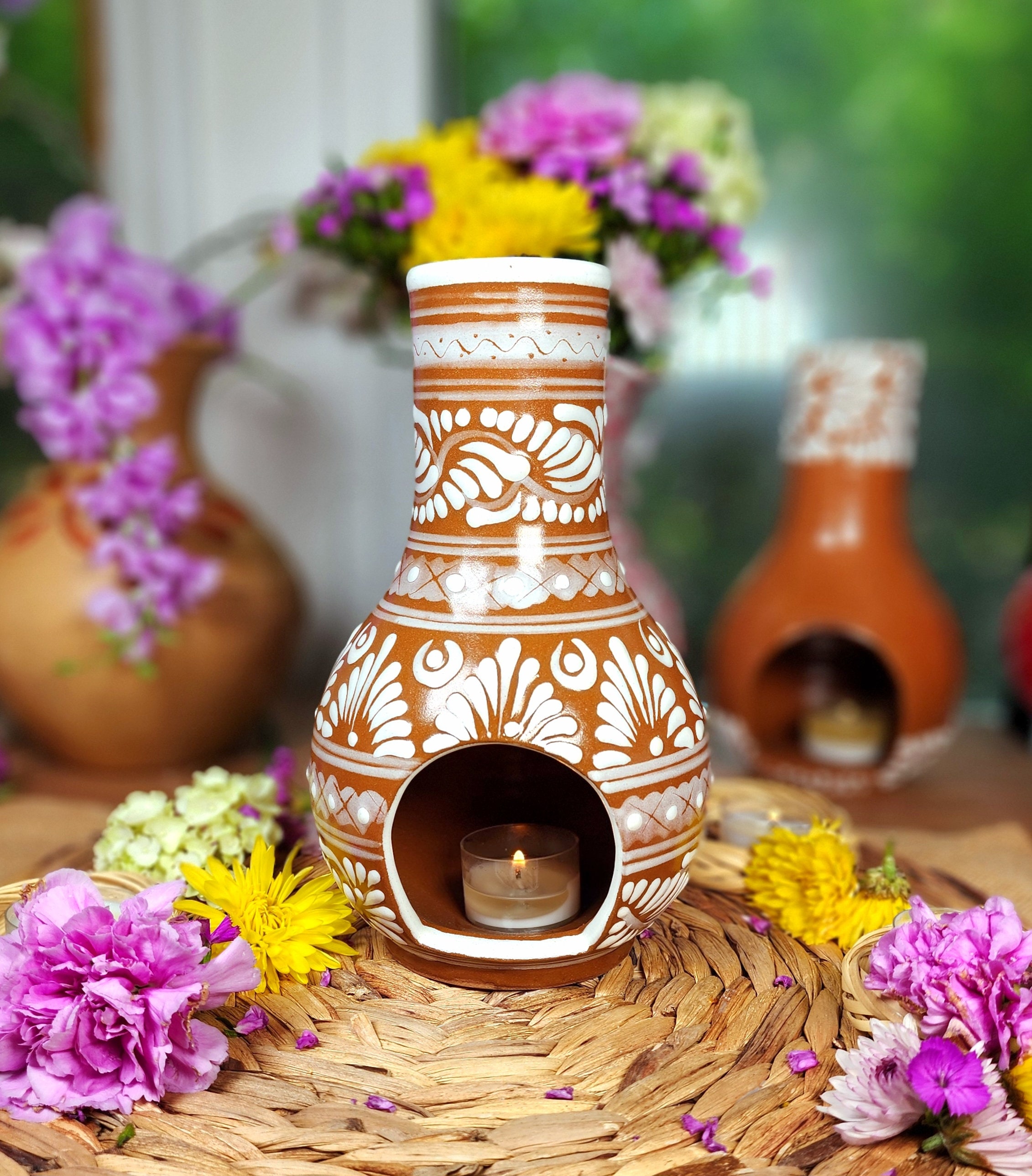 Original Mexican Chimney Talavera LIMITED EDITION Brown and White
