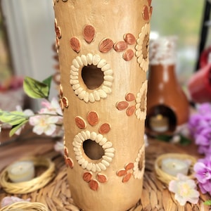 Large Embroidery Clay Vase Decor Mexican flowers bottle pottery Barro bordado home decor jarrón florero México 11in tall Fall gifts  gift