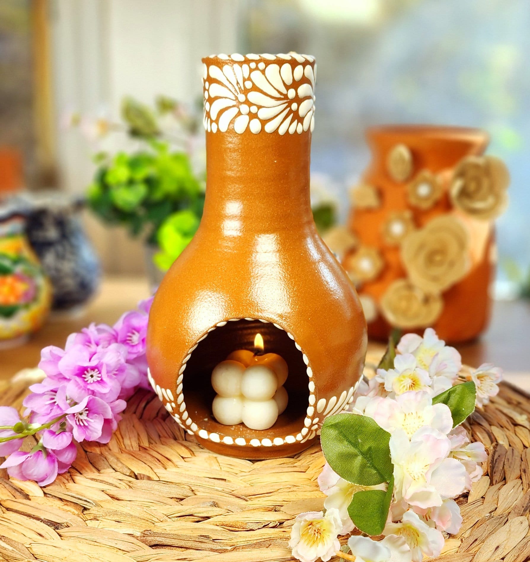 Mexican Talavera LIMITED EDITION Chimney Brown and White Mini