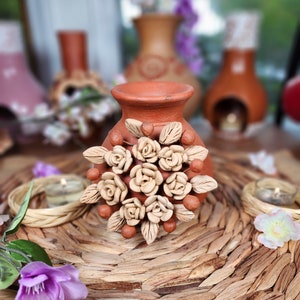 Embroidery 3d Clay Vase Decor Mexican flowers embroidery pottery Barro bordado home decor jarrón florero México 4.5in tall Fall gifts  gift