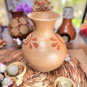 Embroidery Clay Vase Decor Mexican flowers pottery Barro bordado home birthday gift for her jarrón florero handsculpted limited edition