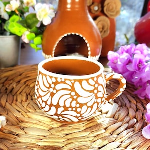 Original Mexican Talavera Brown white coffee mug handmade handpainted talavera taza chocolatera gift for her Barro vase chocolate coquette