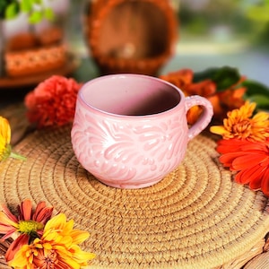 Original Mexican Talavera Pink coffee mug handmade handpainted talavera taza chocolatera unique pieces gift for her Barro vase coquette 8oz