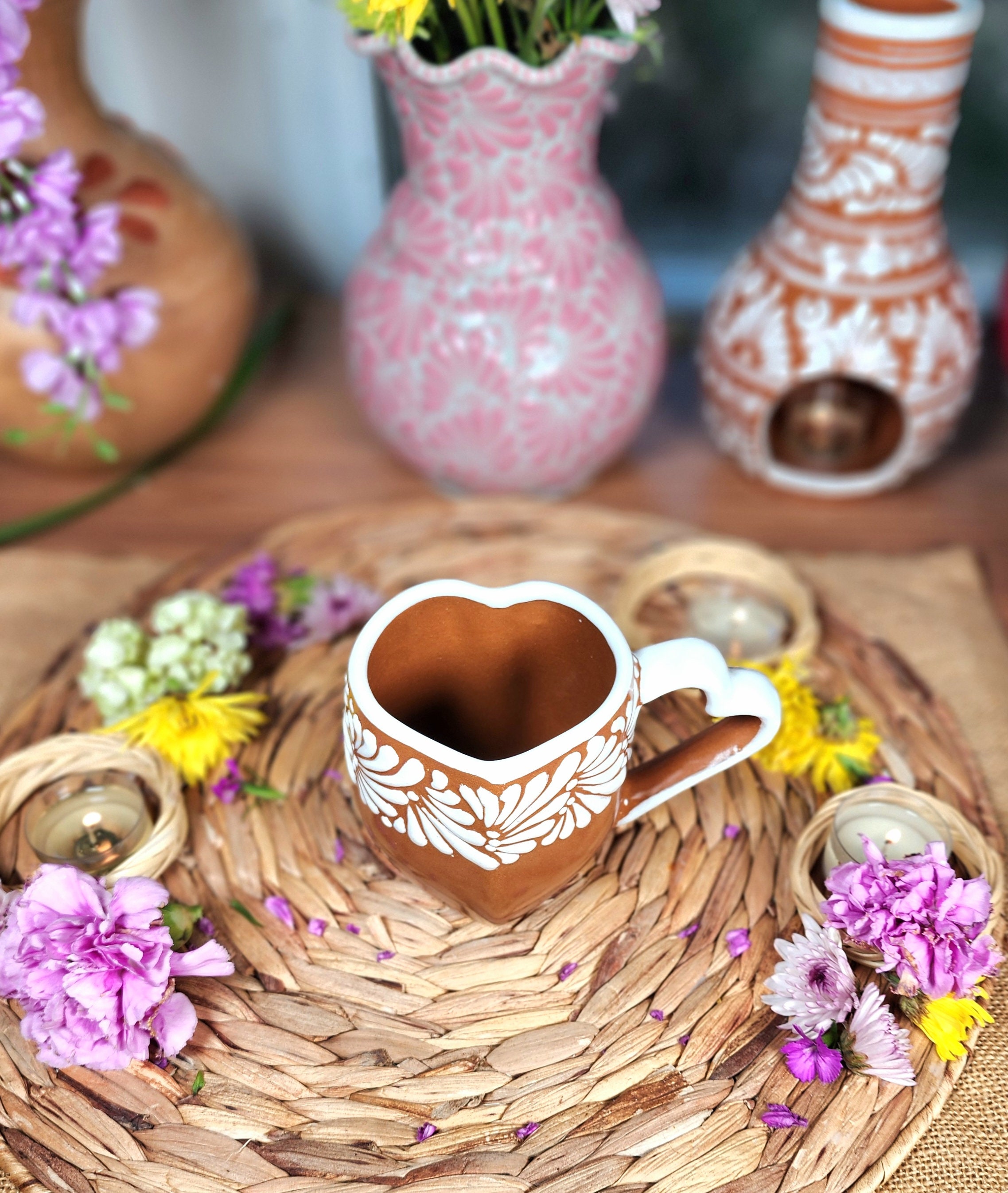 Original Mexican Talavera Heart Coffee Mug 290ml Handmade Made in