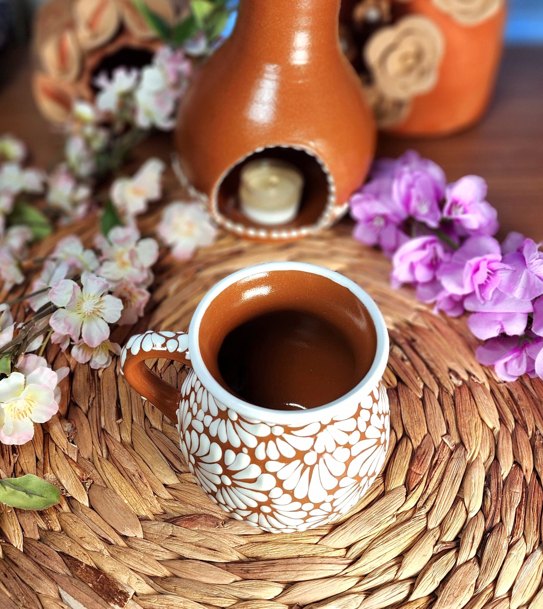 Mexican Talavera Brown Coffee Mug Tradicional Cantarito Jarrito