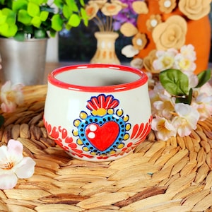 Original Mexican Talavera red heart coffee mug handmade handpainted talavera taza chocolatera corazón gift for her Barro vase chocolate