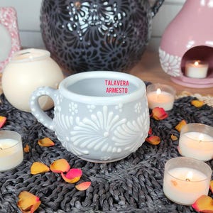 Original Mexican Talavera white coffee mug 8oz handmade handpainted talavera taza chocolatera birthday gift gift for her Barro vase coquette