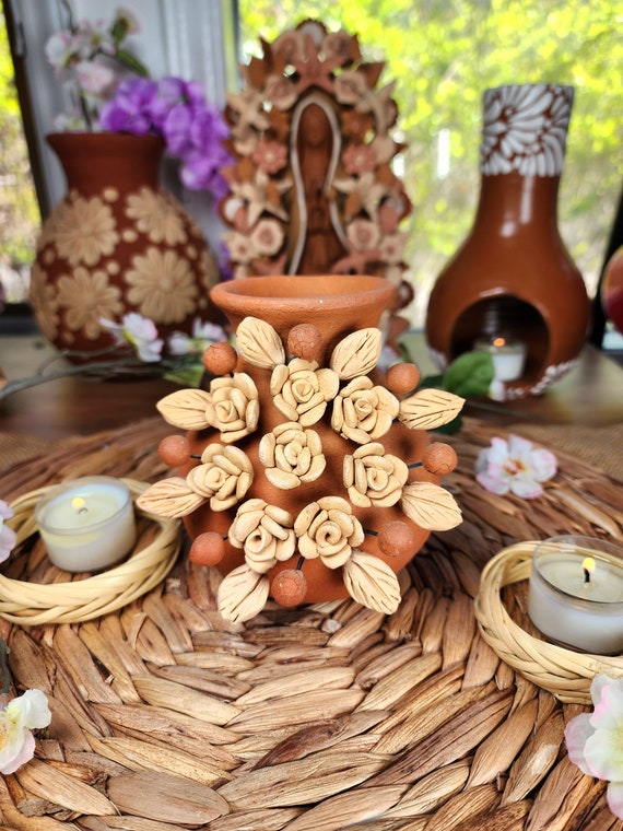 maria's shop様 Embroidery 3d Clay Vase Decor Mexican Flowers Embroidery